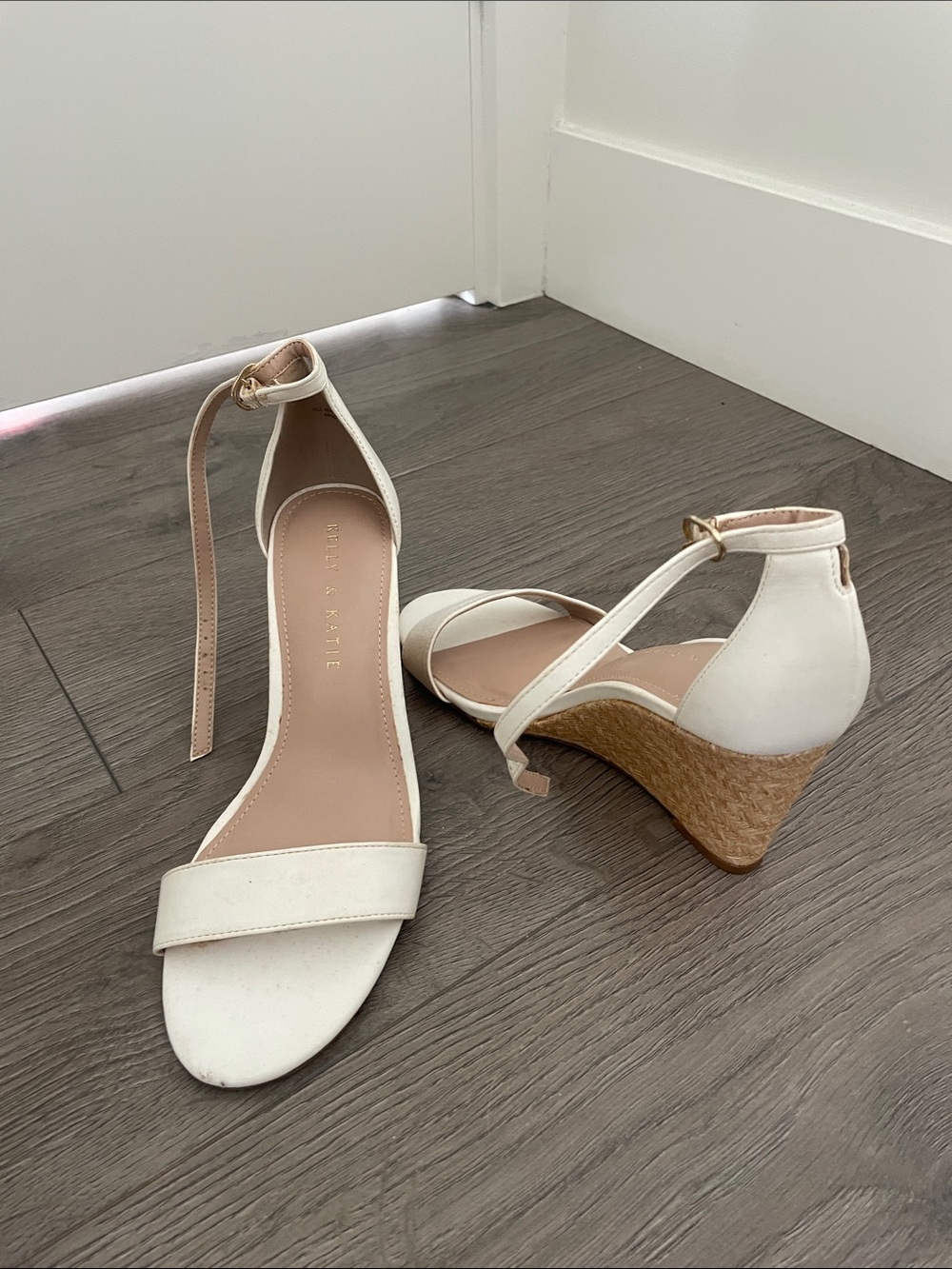 Kelly & Katie Cream Ankle-Strap Espadrille Wedge Sandals
